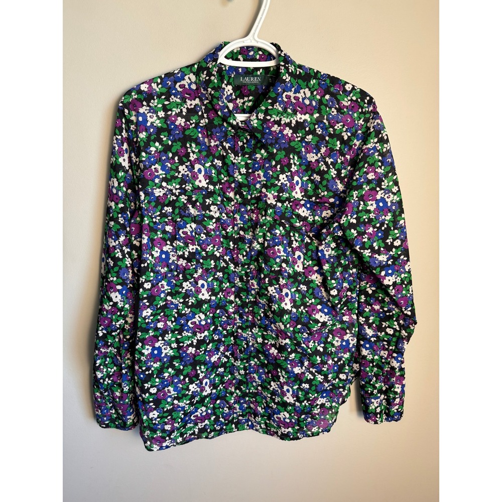 Lauren Ralph Lauren Womens Floral Button Down Shirt XL Preppy Cottagecore Office